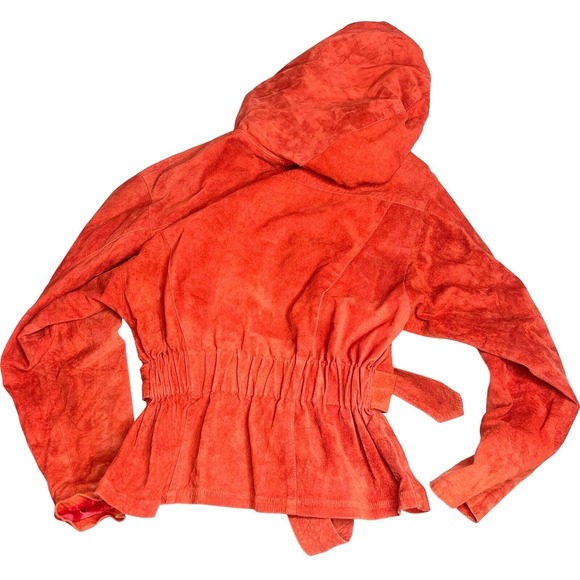 John Murrough Vintage 80s Suede Leather Orange O-Ring Zip Up Hooded Jacket Small - Picture 11 of 14